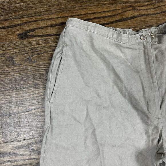 LL Bean Pants Women 12 Brown 100% Linen Elastic Waist Lightweight Coastal Resort - Picture 2 of 11